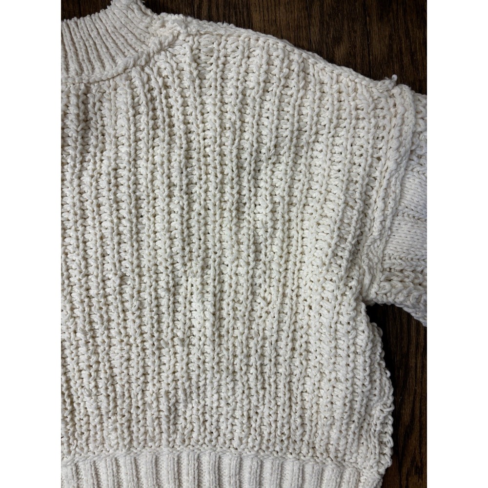 POL Chunky Crochet‎ Cropped Knit Sweater, White, Small, Mock Turtleneck - Picture 9 of 9